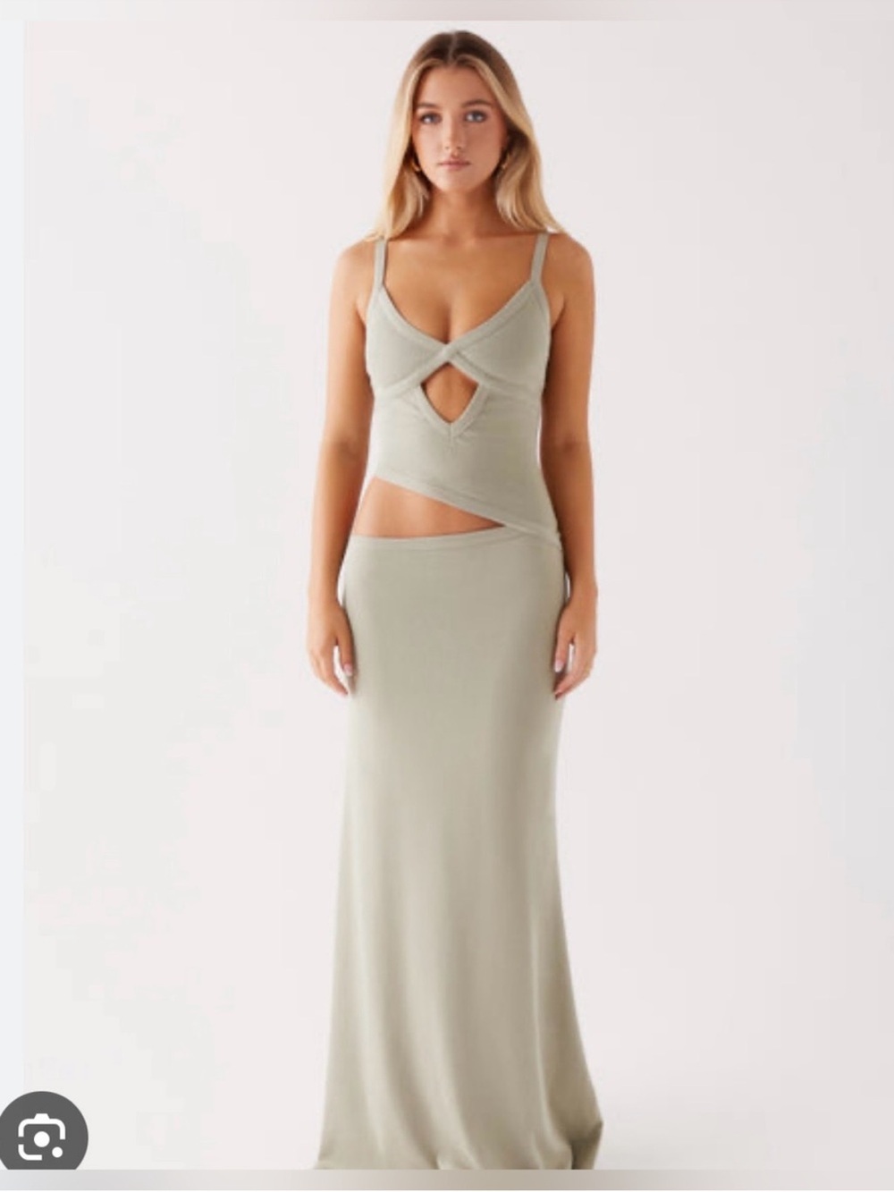 Peppermayo Jocelyn Maxi Dress in Sage Cut Out